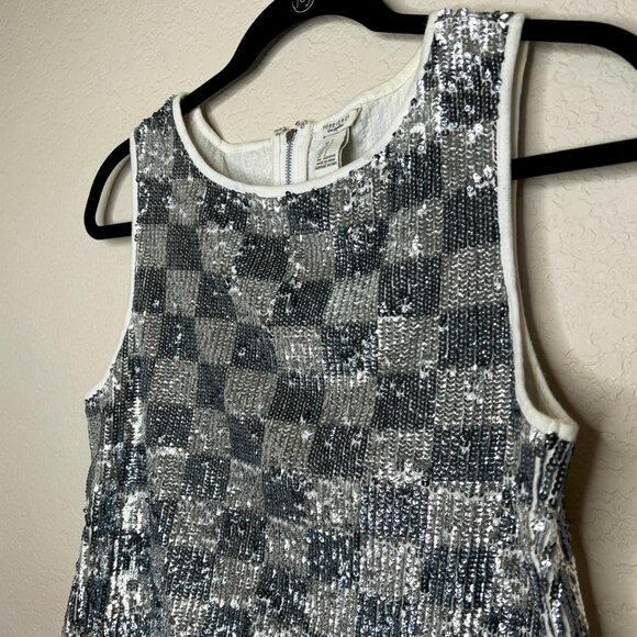 Forever 21 Sequin Tank Silver Checkered Sleeveless Crop Top w/ Back Zipper sz S - Picture 2 of 7